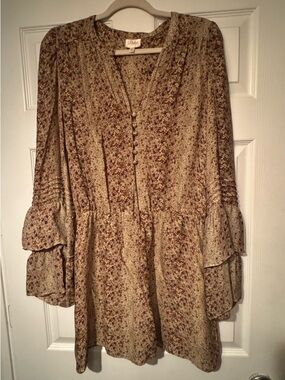 Parker Sz Medium 100% Silk Floral Button-Front Dress in Beige, Plum and Teal